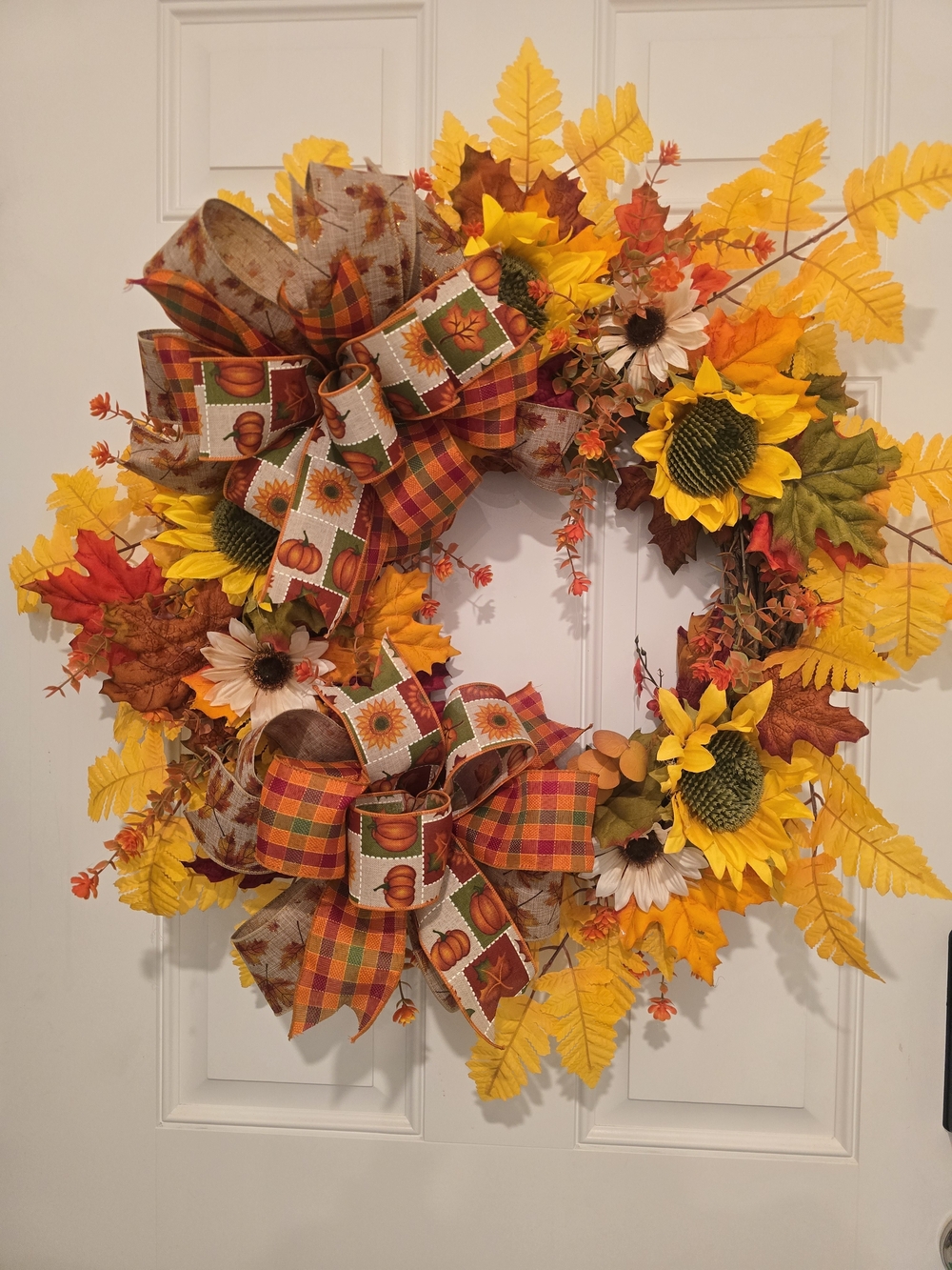 W021 Autumn Sunflower & Leaf Fall WreathHandmade fall wreath featuring bright y